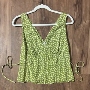 Reformation Olive Floral V-Neck Blouse